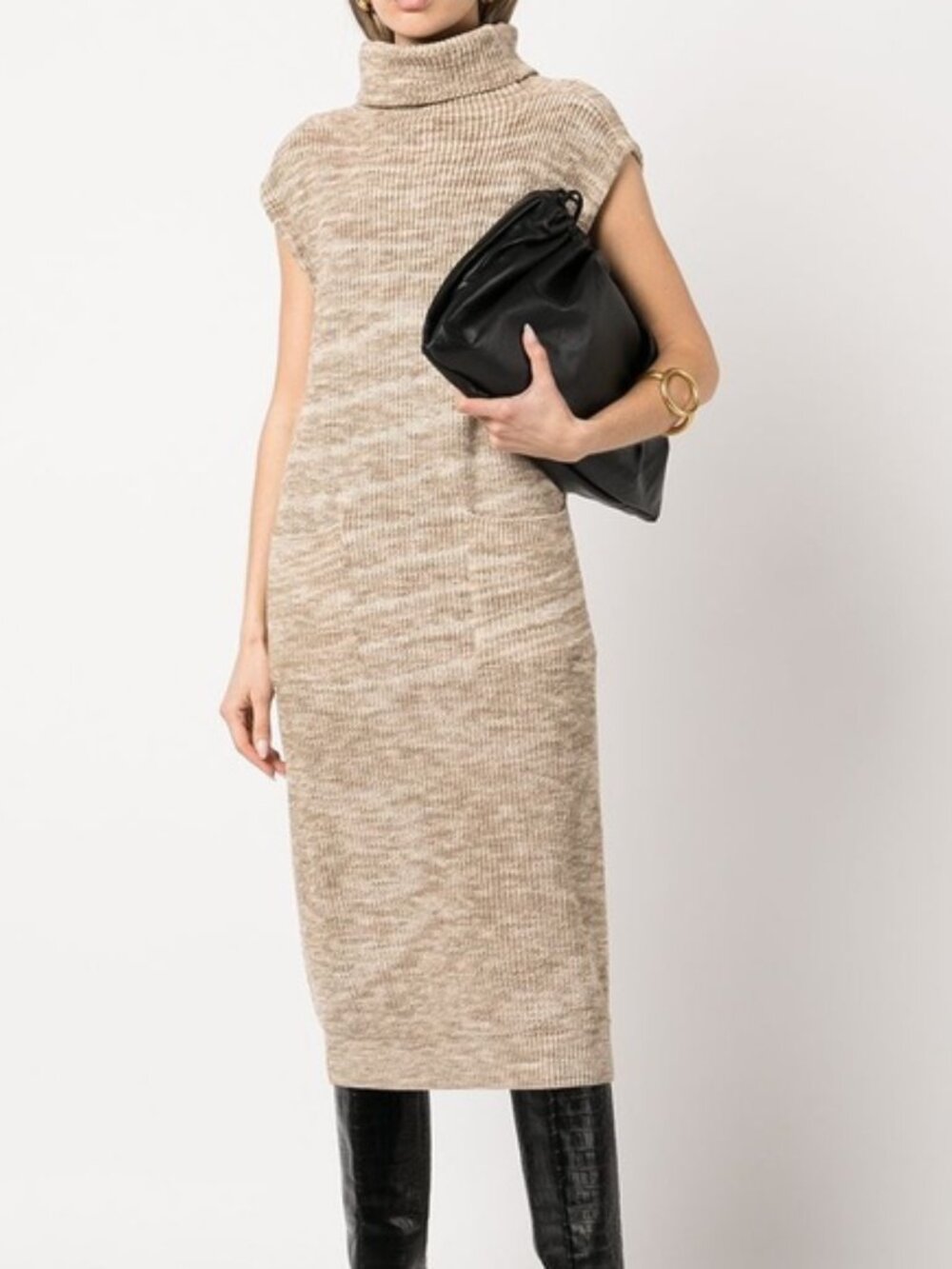 Mara Hoffman Fadia Ribbed Cotton Turtleneck Dress in Khaki